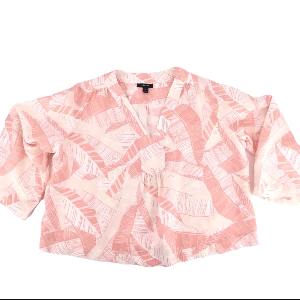 Alfani Women's‎ Pink White Leaf Print Linen Rayon Top Size 1X